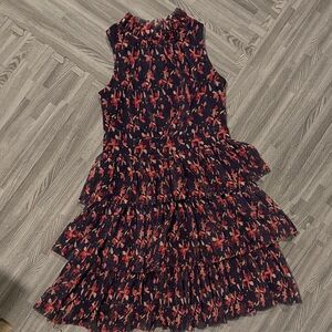 kidpik Navy and Pink Floral Tiered Dress